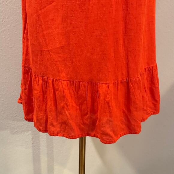 Sim Sam Milkmaid Linen Blend Midi Dress Orange M Cottagecore Peasant Ruffle Hem - Picture 5 of 8